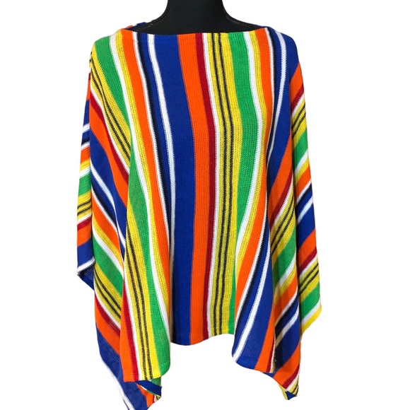 Lauren Ralph Lauren Linen blend knit rainbow striped Poncho Shawl/wrap SM - Picture 8 of 8
